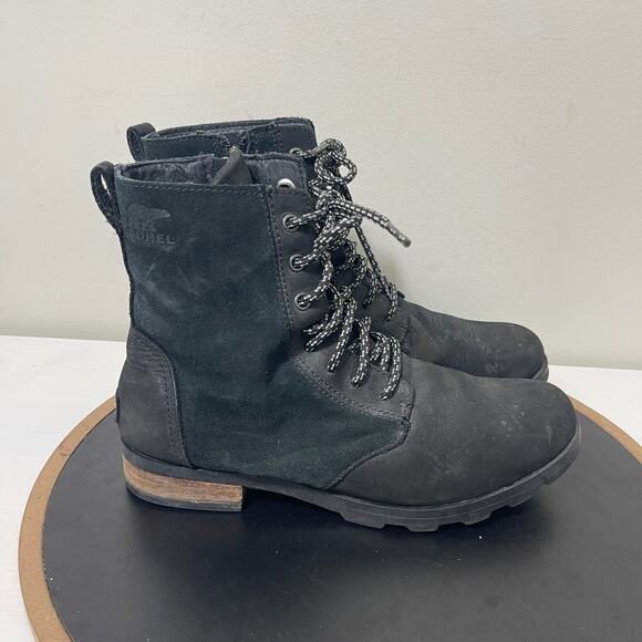 Sorel Cate Lace Boot Women 9.5 Black Waterproof‎ Suede Leather Combat Winter - Picture 1 of 13